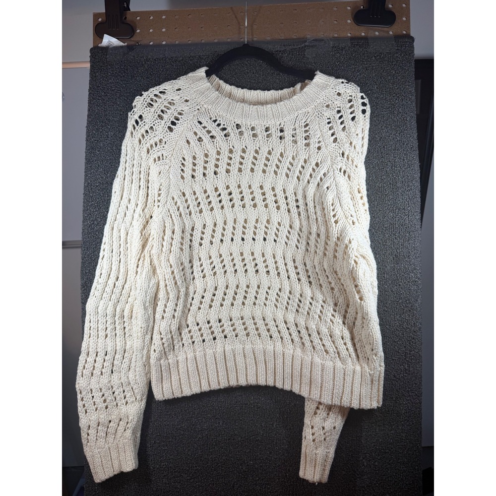American Eagle Sweater Womens Medium Cream Open Knit Pointelle Raglan Pullover